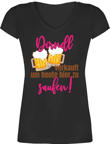 T-Shirt Damen V Ausschnitt - Kompatibel mit Oktoberfest - Dirndl verkauft um Heute Hier zu Saufen - Bierkrug - 3XL - Schwarz - trachtenshirt bayrische Bin nur zum da Shirts Trachten-Tshirt bayrisch von Shirtracer