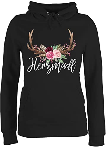 Pullover Damen Hoodie Frauen - Kompatibel mit Oktoberfest - Herzmadl - M - Schwarz - bayrischer Abend hodi bayerischer Hoody Oktoberfest- katzenpulli October fest Women damensweatshit bayerisch von Shirtracer