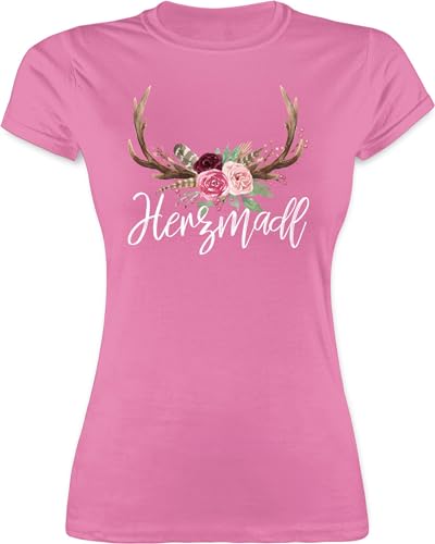 Shirt Damen - Kompatibel mit Oktoberfest - Herzmadl - S - Rosa - Trachten Oberteile trachtenshirt Tracht geweih Shirts Bayerisches Oberteil Frau trachtenshirts Octoberfest geweihe t-Shirts von Shirtracer