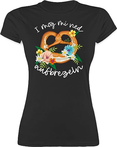 Shirt Damen - Kompatibel mit Oktoberfest - I mog mi ned aufbrezeln - XL - Schwarz - trachtenshirt Trachten t Shirts bayrische auf brezeln Tshirt Trachtenmode trachtenoberteile Frauen bayrisch von Shirtracer