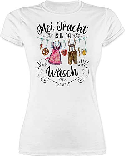 Shirt Damen - Kompatibel mit Oktoberfest - MEI Tracht is in da Wäsch - XXL - Weiß - Outfit Dirndl Frauen t-Shirt trachtenshirt bayrische Trachten ersatz t-Shirts Oberteil trachtenshirts bayrisch von Shirtracer