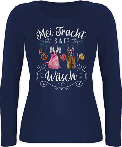 Langarmshirt Damen - Kompatibel mit Oktoberfest - MEI Tracht is in da Wäsch - L - Marineblau - oktoberfestkleidung Trachten Tshirt Langarm Oktoberfest- t-Shirt Bavaria trachtenshirts von Shirtracer