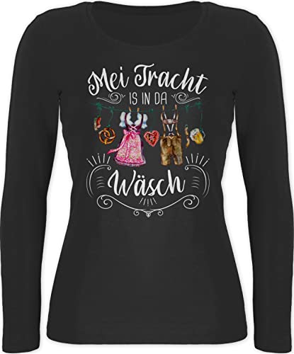 Langarmshirt Damen - Kompatibel mit Oktoberfest - MEI Tracht is in da Wäsch - L - Schwarz - October fest Women Langarm Bayerisches Outfit bayerisch Oberteil bayrisch bayrisches Oberteile Trachten von Shirtracer