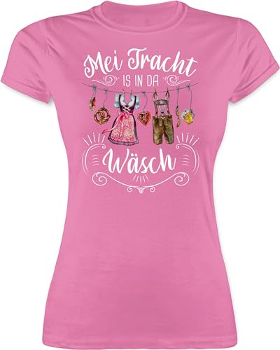 Shirt Damen - Kompatibel mit Oktoberfest - MEI Tracht is in da Wäsch - S - Rosa - Trachten t-Shirt Octoberfest ist t-Shirts trachtenshirt trachtenoberteile bayerischer der wäsche Oberteil Tshirt von Shirtracer