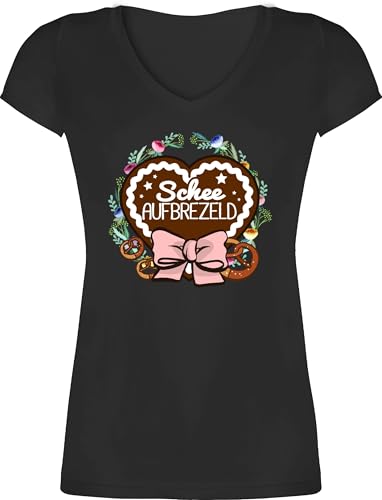 T-Shirt Damen V Ausschnitt - Kompatibel mit Oktoberfest - Schee aufbrezeld Lebkuchenherz - XS - Schwarz - Trachten Tshirt trachtenshirt bayrische brezel t-Shirts Shirt Trachten-Tshirt bayrisch T-Shirt Damen V Ausschnitt - Kompatibel mit Oktoberfest - Schee aufbrezeld Lebkuchenherz - XS - Schwarz - Trachten Tshirt trachtenshirt bayrische brezel t-Shirts Shirt Trachten-Tshirt bayrisch von Shirtracer