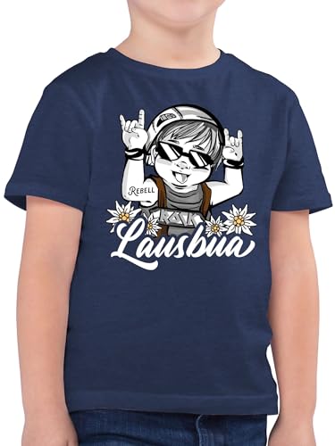 Kinder T-Shirt Jungen - Kompatibel mit Oktoberfest Trachtenshirt - Lausbua - weiß - 128 (7/8 Jahre) - Dunkelblau Meliert - Tshirt Jungs Trachtenmode Shirt bayrisch Kurzarm bayrische tischert Tracht von Shirtracer