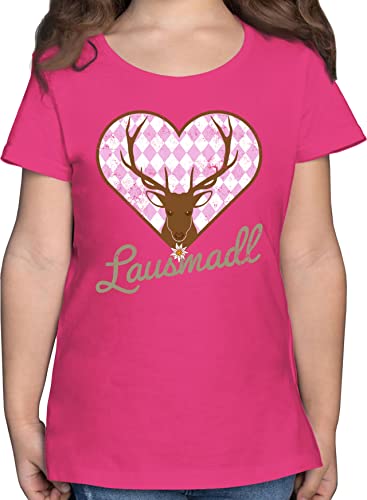 T-Shirt Mädchen - Kompatibel mit Oktoberfest Kinder Trachtenshirt - Lausmadl Hirsch - 140 (9/11 Jahre) - Fuchsia - oktoberfestbekleidung Tshirt mädels bayrischer Abend kinderkleidung Oktober von Shirtracer