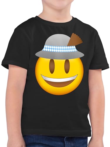 Kinder T-Shirt Jungen - Kompatibel Trachtenshirt - Oktoberfest Emoticon mit Hut - 128 (7/8 Jahre) - Schwarz - Trachten Shirt bayrische Outfit bayerische Tshirt Kind Junge Tracht Oberteil von Shirtracer