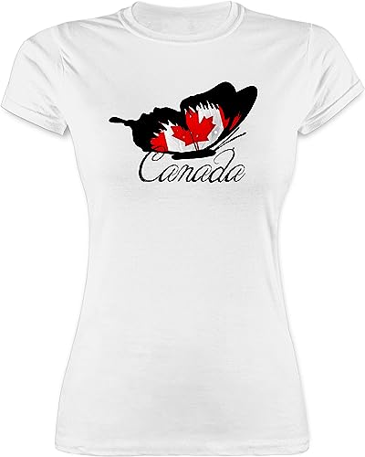 Shirt Damen - Länder Fahnen und Flaggen - Schmetterling Canada - M - Weiß - t Kanada Country Flagge t-Shirts t-Shirt Tshirt für von Shirtracer