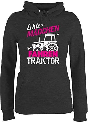 Pullover Damen Hoodie Frauen - Traktoren - Echte Mädchen Fahren Traktor - M - Anthrazit meliert - Baumwolle Geschenk Hoody Hoddies/pullies Pulli hoddis pullis Flauschige Kapuzenpullover sprüche von Shirtracer