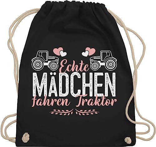 Turnbeutel Rucksack - Landwirt Geschenk Bauer - Echte Mädchen fahren Traktor weiß/rosa - Unisize - Schwarz - kinderrucksack bauern trecker beutel landwirtschaft für landwirte stoffbeutel farmer von Shirtracer