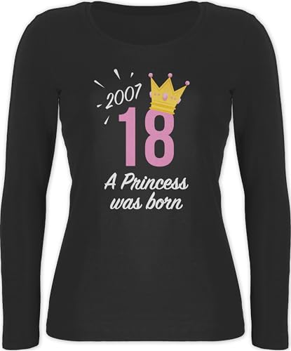 Langarmshirt Damen - 18. - Achtzehnter Geburtstag Mädchen Princess 2007 - S - Schwarz - Birthday 18 Oberteil Langarm Shirt volljährig 18- Longsleeve Geschenk 18ten 18th Geburtstagsgeschenk Jahre von Shirtracer