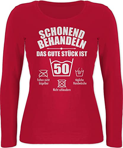 Langarmshirt Damen - 50. Geburtstag - Schonend behandeln 50 - S - Rot - zum fünfzigsten 50igster 50ziger 50.ten fünfzig 50zigsten fünfzigjährige 50th birthday 50ter 50iger 50zigster fünfzigster von Shirtracer