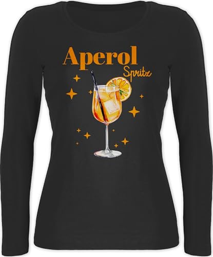 Langarmshirt Damen - Karneval & Fasching - Aperol Spritz Kostüm I Aperoli I Aperollin Freundin Spritztour - XS - Schwarz - t-Shirt Langarm Karnevals t Shirt Faschings Glas Langarmshirts Oberteil von Shirtracer
