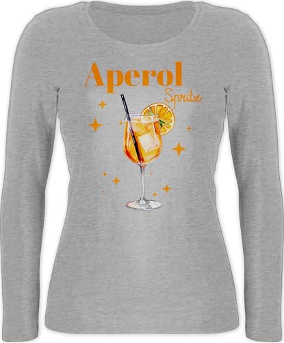 Langarmshirt Damen - Karneval & Fasching - Aperol Spritz Kostüm I Aperoli I Aperollin Freundin Spritztour - XXL - Grau meliert - t-Shirt Langarm Karnevals t Shirt Faschings Glas Langarmshirts von Shirtracer