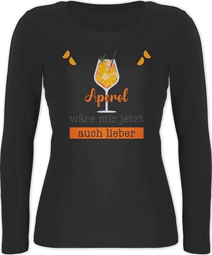 Langarmshirt Damen - Statement - Geschenkideen Aperol wäre Mir jetzt auch Lieber I Alkohol Geschenk Aperol Spritz Fan - XXL - Schwarz - sprüche Statements Langarm Shirt von Shirtracer