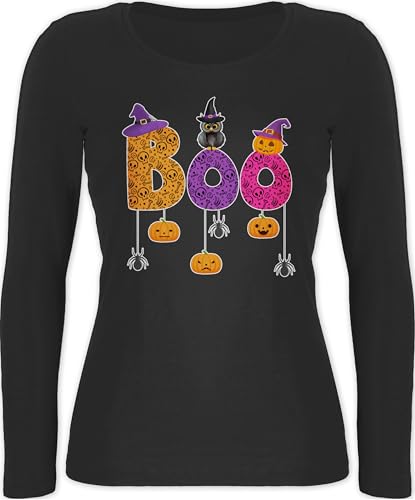 Langarmshirt Damen - Boo Halloween I Spooky Halloween - XXL - Schwarz - Halloween-Langarmshirt Fall Outfits halowen Oberteil Shirt Langarm Halloween-Oberteil Helloween Longsleeve Oberteile hellowee von Shirtracer