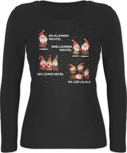 Langarmshirt Damen - EIN Glühwein Swei Glühwein | Wichtel | EIN Glühwein Zwei Glühwein | Weihnachten | Wichtelgeschenk lustig | Elfe I Weihnachtsmarkt | Weihnachtsmotiv I Adventszeit - M - Schwarz von Shirtracer