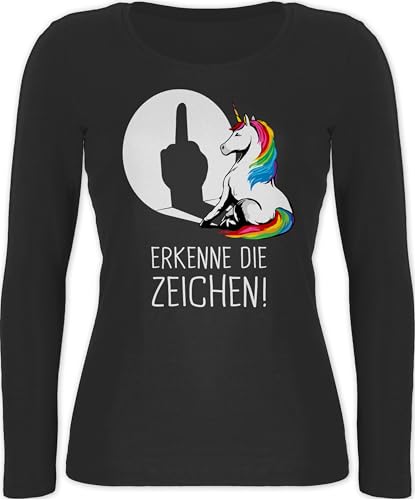 Langarmshirt Damen - Lustiger Einhorn Spruch Erkenne die Zeichen | Cooles Unicorn Geschenk Einhörner Sprüche witzig - M - Schwarz - Oberteil einhörnern erkene Longsleeve Klamotten Unicorns von Shirtracer