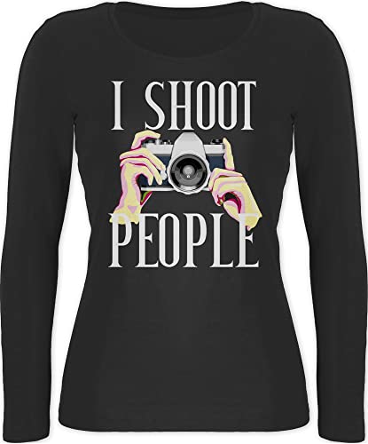 Langarmshirt Damen - Fotografie Geschenke - I Shoot People Geschenk Fotograf Fotografen Hobbyfotografen Fotografin Fotografieren - L - Schwarz - für hobbyfotograf Thema Kamera Bedruckt Hobby Camera von Shirtracer