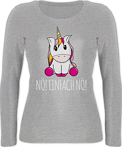 Langarmshirt Damen - Einhörner - Nö Einfach Nö Einhorn - XL - Grau meliert - t Shirt Langarm Oberteil mit einhörnern freche sprüche Langarmshirts Motiv no t-Shirt nö! Tshirt nö, Shirts nur von Shirtracer