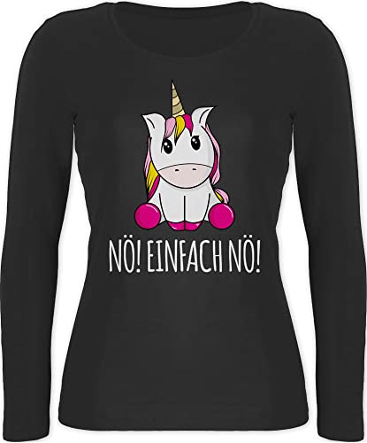 Langarmshirt Damen - Einhörner - Nö Einfach Nö Einhorn - XL - Schwarz - Shirt Langarm Oberteil einhörnern no Shirts freche Klamotten Unicorns nö! Baumwolle Oberteile t Motiv Unicorn Longsleeve von Shirtracer