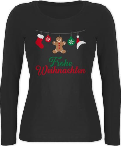 Langarmshirt Damen - Frohe Weihnachten I Weihnachtsmotiv - XL - Schwarz - weihnachtsshirts weihnachtsshirt Christmas Xmas Shirt weihnachtstshirtdamen weihnachtstshirts weihnacht girlanden Shirts von Shirtracer