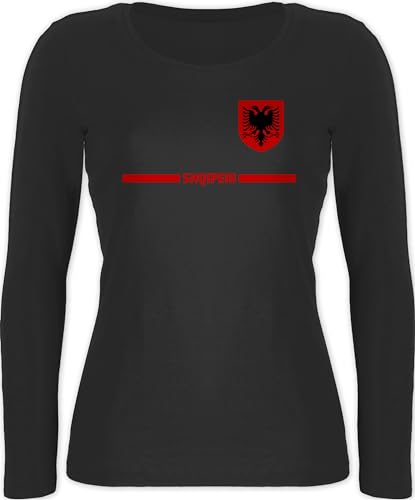 Langarmshirt Damen - Fußball EM WM - Albanien Trikot Wappen | Shqipëri mit Stolz | Albanisches Fan-Motiv - M - Schwarz - 2024 Fussball albanischen Adler Fanartikel fußball-Fanartikel von Shirtracer