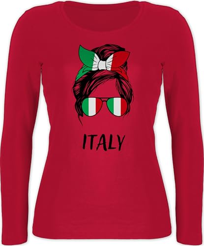 Langarmshirt Damen - Fußball EM WM - Frau mit Haarband Italien Motiv Fussball Geschenk Italy Geschenkidee Fussballfan Mädchen I - XL - Rot - top europameisterschaft 2024 fanartikel fu ball italia von Shirtracer