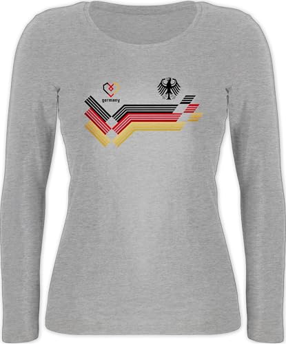 Langarmshirt Damen - Fußball EM WM - Deutschland Germany Adler Schwarz Rot Gold - XXL - Grau meliert - Trikot Nationalmannschaft Europameisterschaft 2024 Fanartikel Fussball German Shirt top von Shirtracer