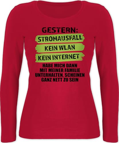 Langarmshirt Damen - Gaming - Gestern Stromausfall Kein WLAN Kein Internet I Lustiger Gamer Spruch - XXL - Rot - Game Langarm zocker Shirt zocken Longsleeve Langarmshirts Tshirt von Shirtracer