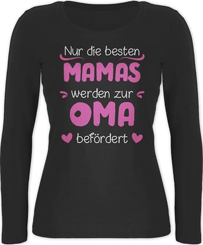 Langarmshirt Damen - Geschenk - Nur die besten Mamas Werden zur Oma befördert rosa weiß - L - Schwarz - für omi groseltern Shirt Geschenke Omas Mama Langarm Longsleeve Grandma Beste großmutter von Shirtracer