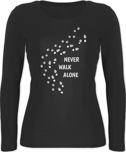 Langarmshirt Damen - Geschenk für Hundebesitzer - Never Walk Alone Pfotenabdrücke - XS - Schwarz - Shirt Longsleeve Hund hundefan gassi Oberteil Hundefans Pfote Shirts Langarm Hunde hundemotiv von Shirtracer
