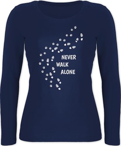 Langarmshirt Damen - Geschenk für Hundebesitzer - Never Walk Alone Pfotenabdrücke - XXL - Marineblau - Shirt Longsleeve Hund hundefan gassi Oberteil Hundefans Pfote Shirts Langarm Hunde hundemotiv von Shirtracer