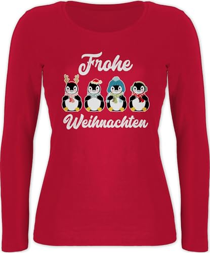 Langarmshirt Damen - Geschenke Christmas Bekleidung - Frohe Weihnachten - Pinguine - weiß - XXL - Rot - Shirt Langarm weihnachtsshirt weihnachtsmotiv weihnacht Oberteil von Shirtracer