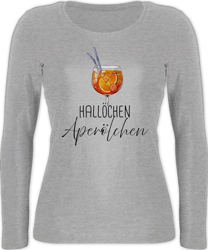 Langarmshirt Damen - Karneval & Fasching - Hallöchen Aperölchen I Aperol Spritz Mädelsabend I Aperol Spritz Geschenk - S - Grau meliert - Oberteil Karnevals t Shirt Faschings Sauf Langarm Tshirt von Shirtracer