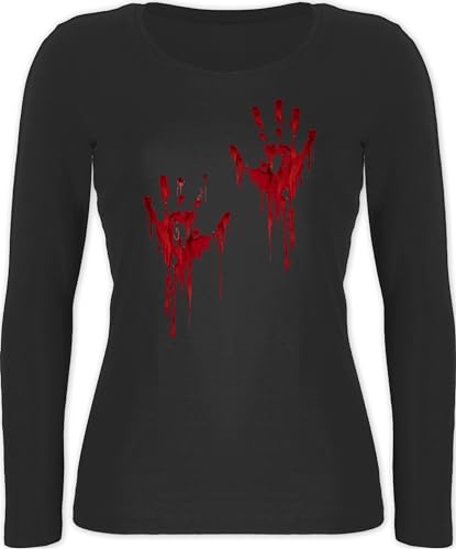 Shirtracer Langarmshirt Damen - Halloween - Blutige Hände Blut Handabdruck Blutverschmiert Blutiges Blutspritzer Handabdrücke Blutig - XXL - Schwarz - Schwarze Langarm Oberteile blutflecken von Shirtracer