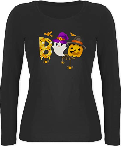 Langarmshirt Damen - Halloween - Boo - Geist Kürbis Blut Spinnen Fledermäuse - XS - Schwarz - Oberteil Langarm Halloween-Langarmshirt Haloween Outfits Geister Shirt Halloween-Oberteil halowen Langarmshirt Damen - Halloween - Boo - Geist Kürbis Blut Spinnen Fledermäuse - XS - Schwarz - Oberteil Langarm Halloween-Langarmshirt Haloween Outfits Geister Shirt Halloween-Oberteil halowen von Shirtracer