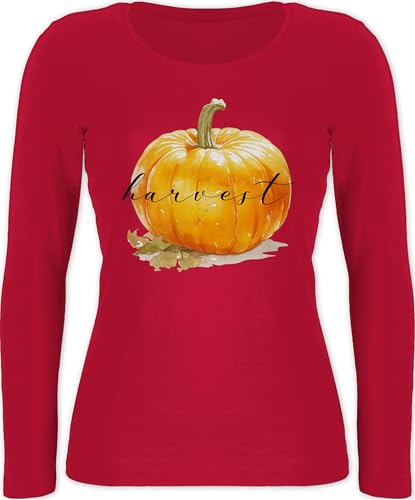 Langarmshirt Damen - Halloween - Harvest Kürbis | Herbstdesign | Erntedank | Herbstsaison | Kürbiszeit - L - Rot - longshirt halloween-langarmshirt haloween outfits oberteil halloween-oberteil von Shirtracer