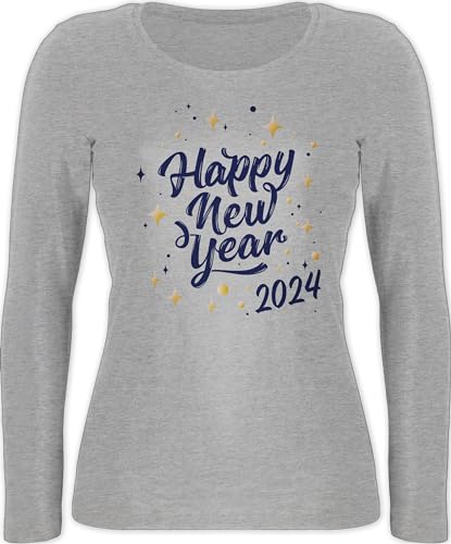 Langarmshirt Damen - Silvester Erwachsene - Happy New Year 2024 - XXL - Grau meliert - neues Jahr Langarm t Shirt Kleidung Sylvester neujahr silvestergeschenke Party Geschenk Years frohes von Shirtracer