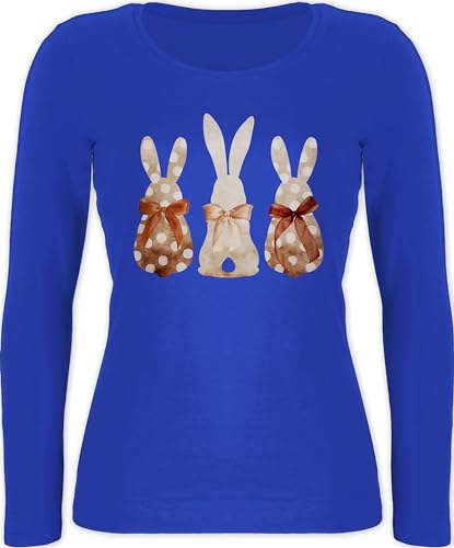 Langarmshirt Damen - Hase - Süße Hasen Trio Häschen Hasenbande Fröhliche Hasengruppe Hasenfamilie Ostern Osterhasen Osterfeier - L - Blau - Osterhase hasenmotiv mit DREI Motiv von Shirtracer