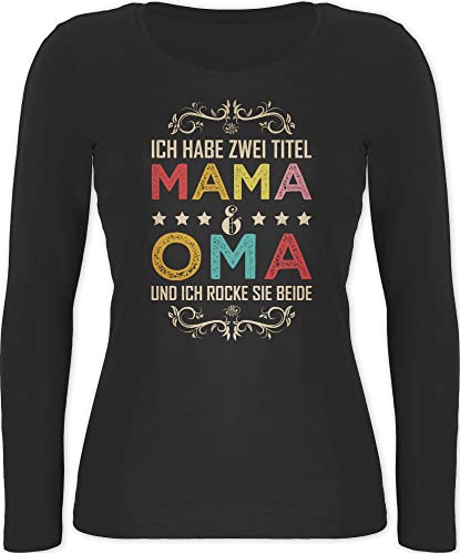 Langarmshirt Damen - Ich Habe Zwei Titel Mama und Oma - Geschenk Omi - M - Schwarz - weimachtsgeschenke Mum Shirt Omas mom Grandma Mother Geschenke großmutter für Grossmutter Enkelkinder Beste von Shirtracer
