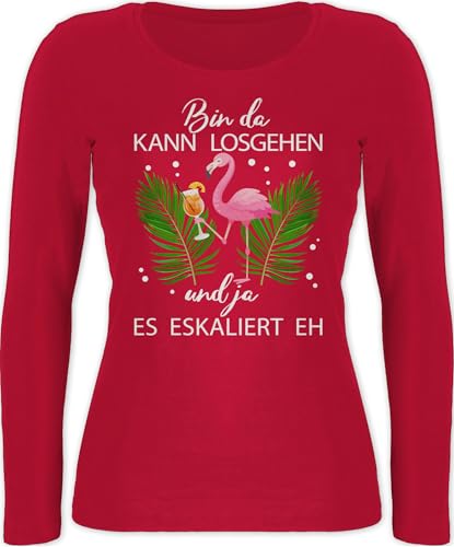 Langarmshirt Damen - Karneval & Fasching - Bin da kann losgehen und ja es eskaliert eh I Flamingo Kostüm Lustig Mallorca - XXL - Rot - Oberteil Karnevals t Shirt Faschings Malle Langarm von Shirtracer
