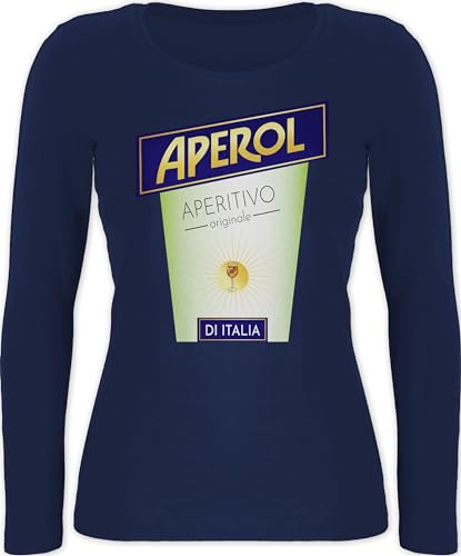 Langarmshirt Damen - Karneval & Fasching - Aperol Kostüm Flaschen Verkleidung - XL - Marineblau - Langarm Partner Tshirt &Fasching Karnevals Oberteile Shirt mit Lange Arme für Oberteil von Shirtracer