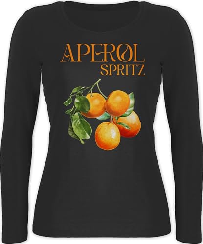 Langarmshirt Damen - Karneval & Fasching - Aperol Spritz Orangen Aperol Kostüm I - M - Schwarz - Oberteil Langarm Karnevals t Shirt Faschings Shirts t-Shirt faschingsshirt fassenacht Longsleeve von Shirtracer