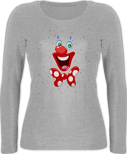 Langarmshirt Damen - & Fasching - Clown Gesicht Karneval Kostüm Clownkostüm Witziges - L - Grau meliert - Partner Faschings Langarm Karnevals Shirt lang Karneval. köln karnevall t karnaval von Shirtracer