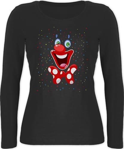 Langarmshirt Damen - & Fasching - Clown Gesicht Karneval Kostüm Clownkostüm Witziges - M - Schwarz - faschingsshirts Langarm Jeck Shirt Langer arm Faschings Oberteil Verkleidet Tshirt von Shirtracer