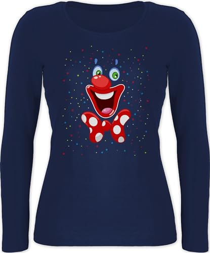 Langarmshirt Damen - & Fasching - Clown Gesicht Karneval Kostüm I Clownkostüm witziges Clowngesicht I Fastnacht I Fasnacht I Fasnet - XXL - Marineblau - Langarm Tshirt Karnevals t Shirt Faschings von Shirtracer