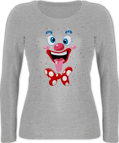 Langarmshirt Damen - & - Clown Gesicht Kostüm Karneval Clownkostüm Lustig Fasching - XL - Grau meliert - Shirt kostùm Erwachsene Langarm straßenkarneval Longsleeve lustiges faschingskost von Shirtracer