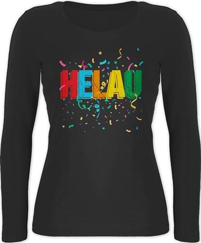 Langarmshirt Damen - Karneval & - Helau Alaaf Schriftzug Kostüm Kölle Fasching I Narren - XXL - Schwarz - Shirt Langarm faschingsshirt Faschings Oberteil für für Frauen Karnevals Oberteile von Shirtracer